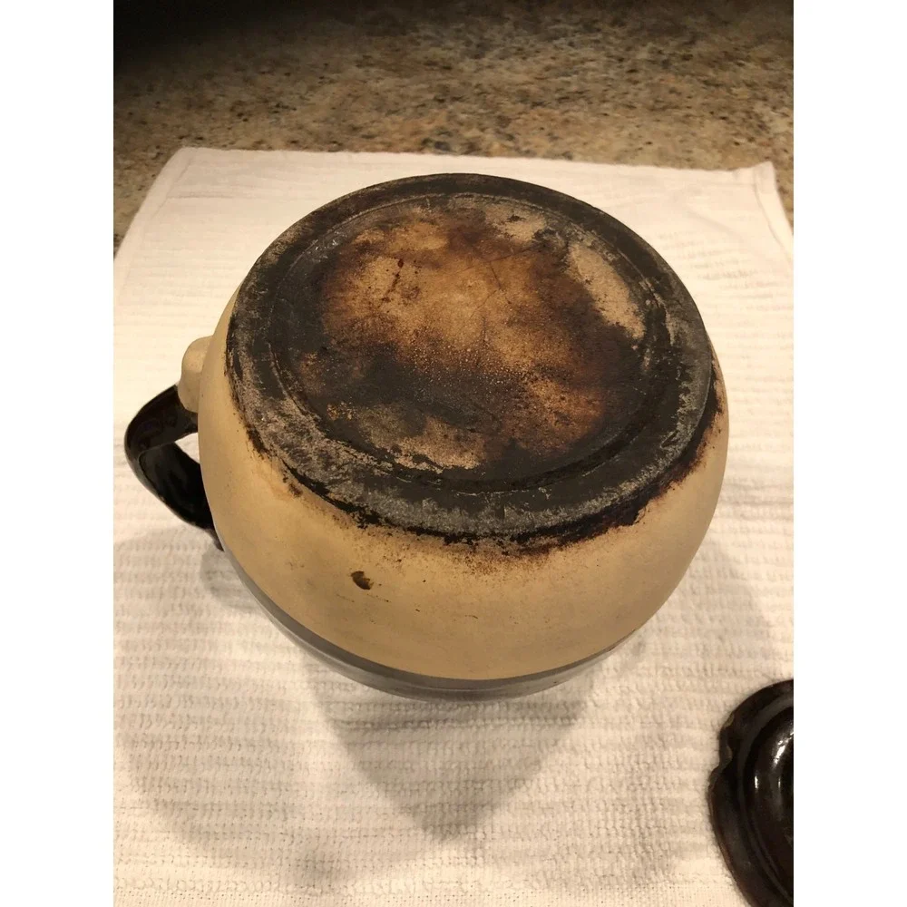 Antique Stoneware Bean Pot With Lid
